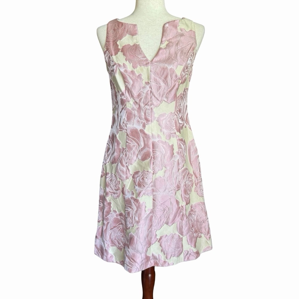 Roz & Ali Floral Brocade Dress Sz 2 • Pockets Pink Coquette Wedding Cocktails